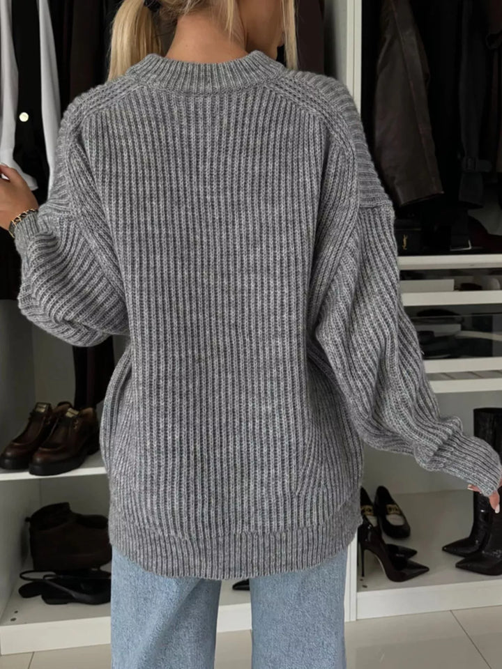 Chunky ribbed knit oversized crew neck sweater