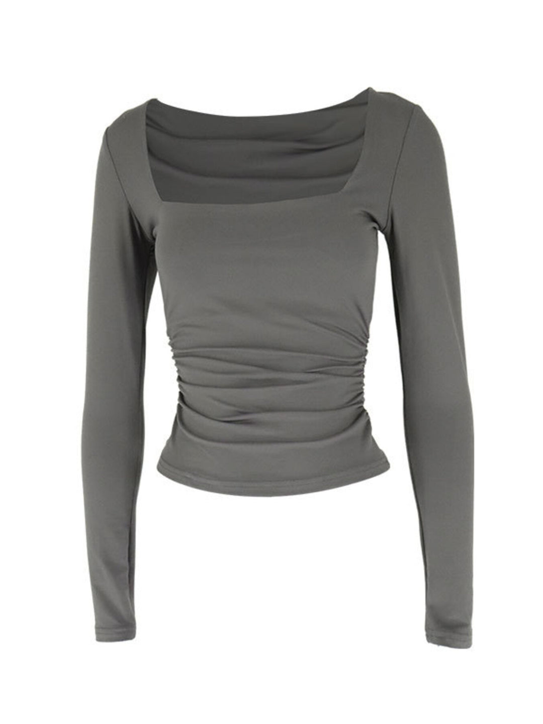 Square neck slim-fit long sleeve top with ruched sides