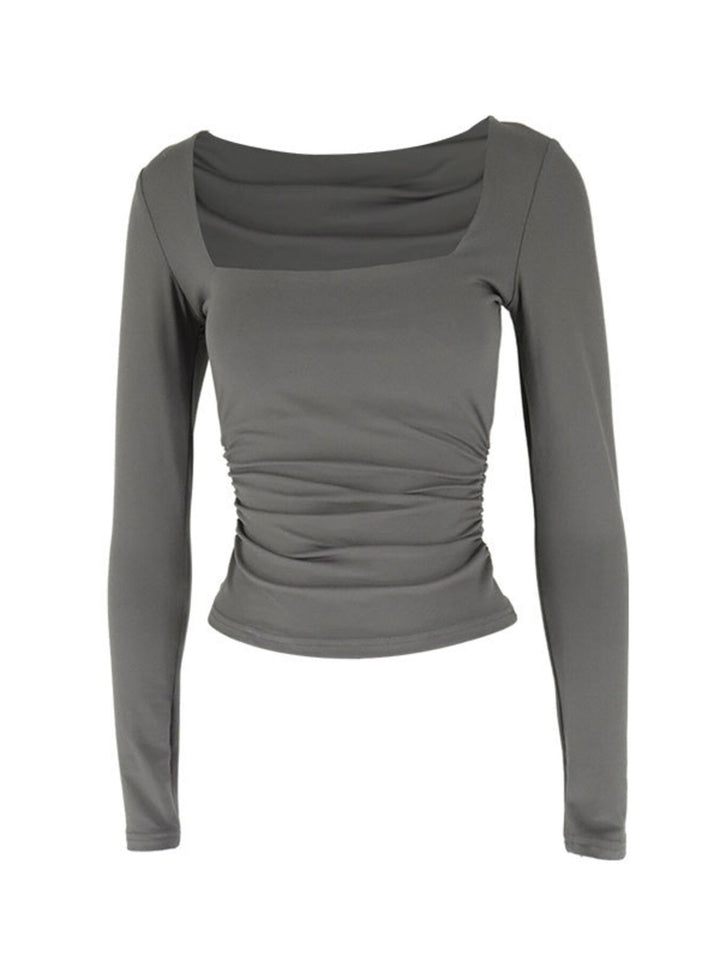 Square neck slim-fit long sleeve top with ruched sides