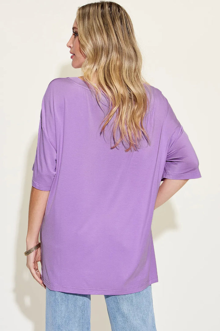 Bamboo blend drop-shoulder v-neck oversized tee