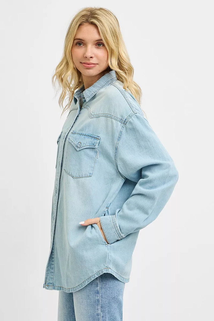 Western yoke relaxed-fit denim shirt with snap chest pockets