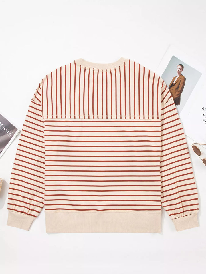 Striped oversized crew neck sweatshirt with ribbed trim