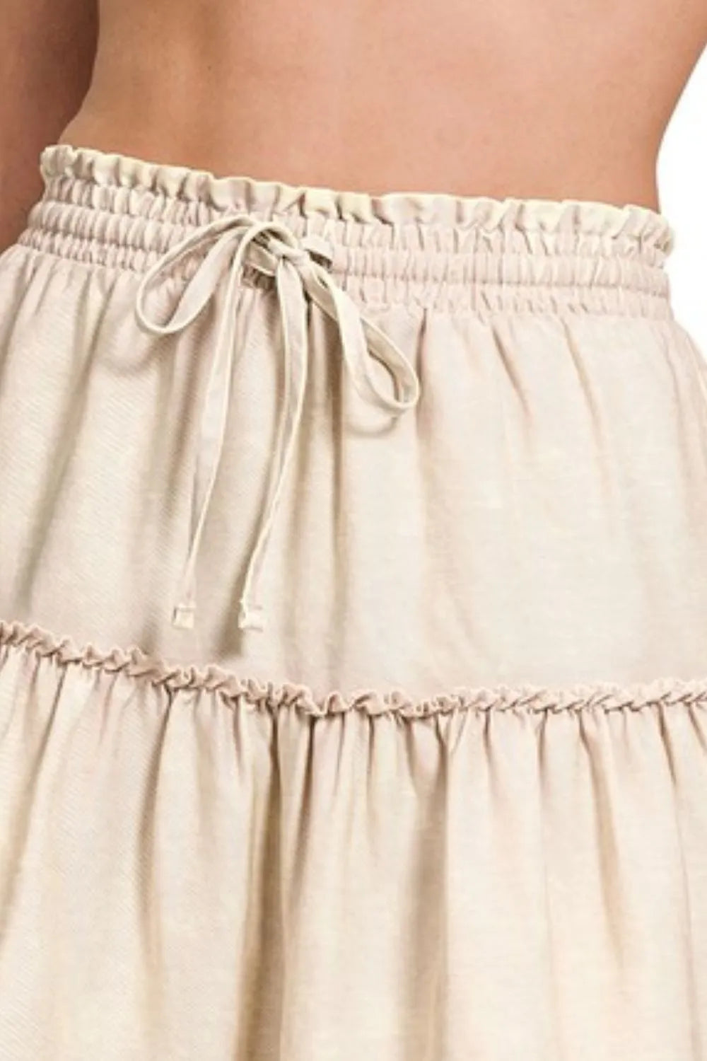 Tiered ruffle mini skirt with smocked drawstring waist
