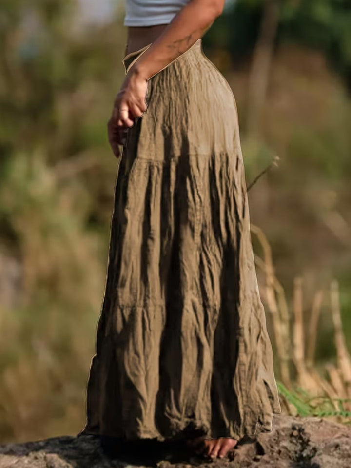 Tiered boho maxi skirt with smocked waistband