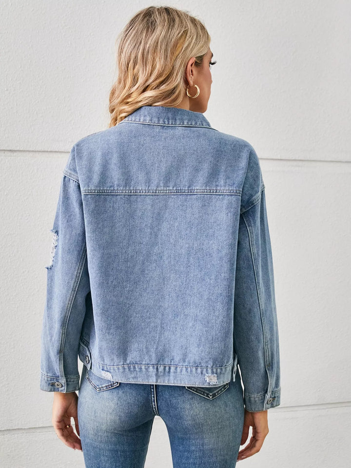 Leopard Print Distressed animal print cropped denim jacket