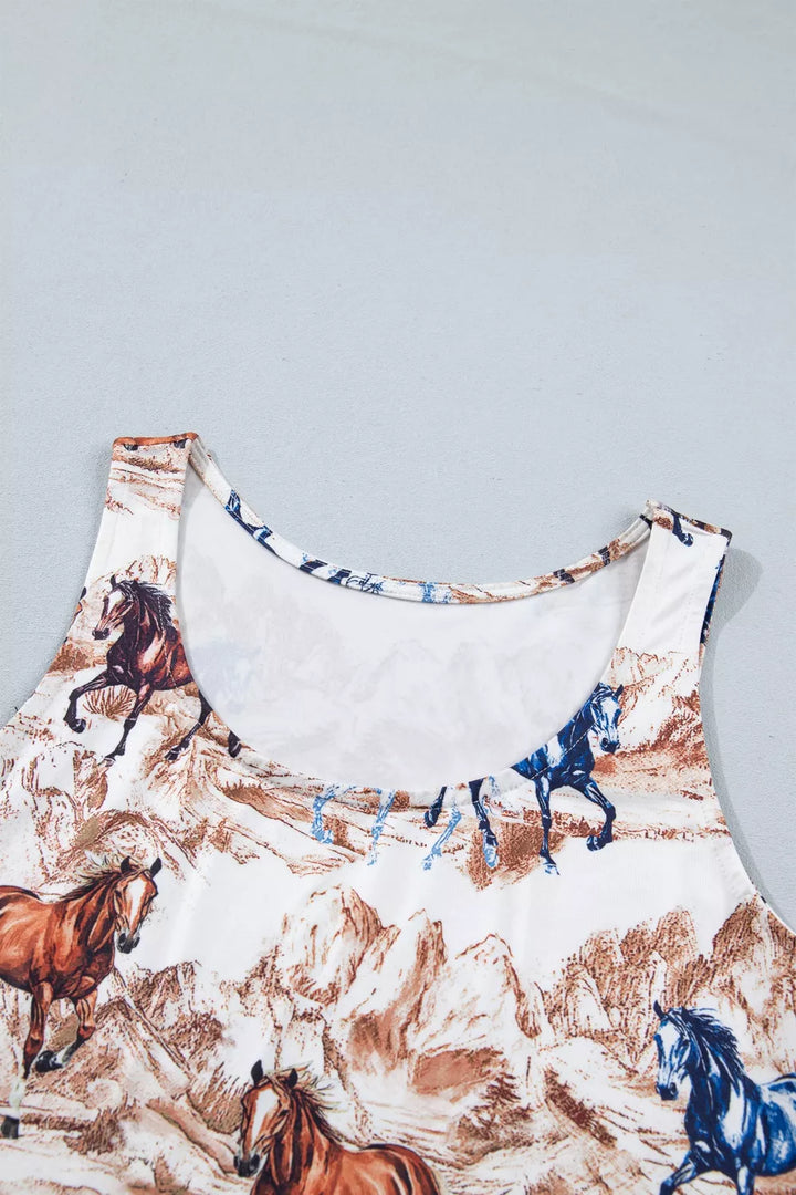 Running horse graphic western slim tank top