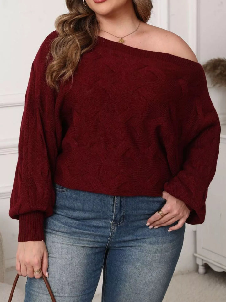 Textured cable knit off-shoulder sweater with batwing sleeves