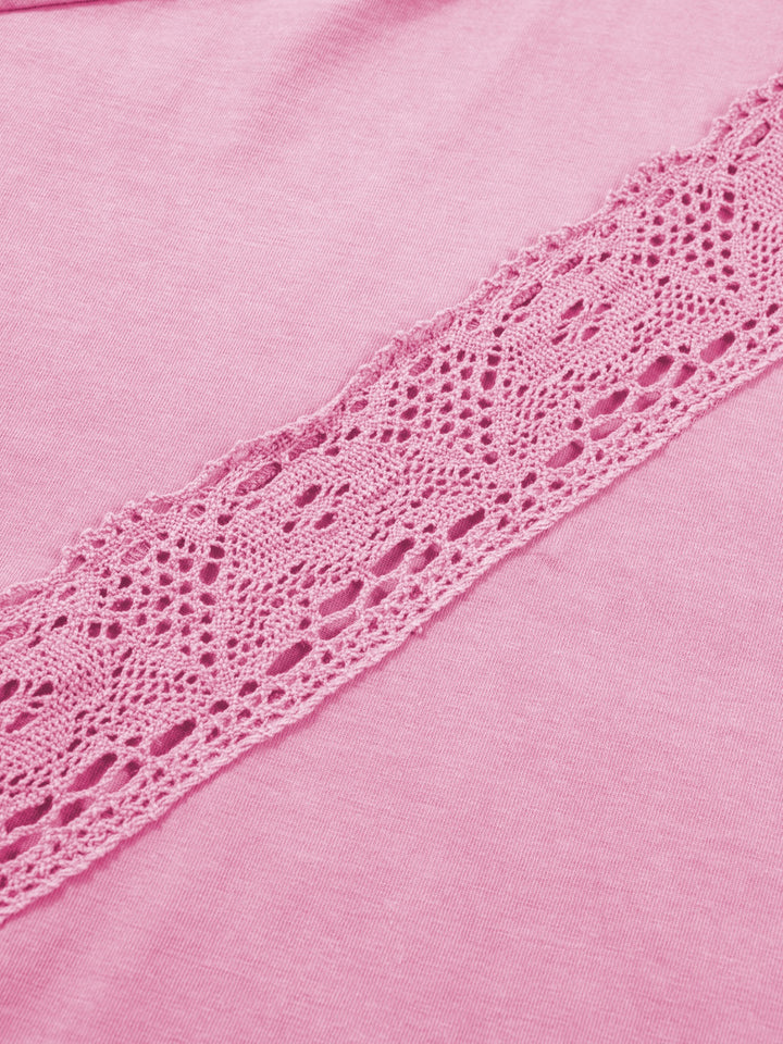 Mineral wash lace patchwork tee with notched neck