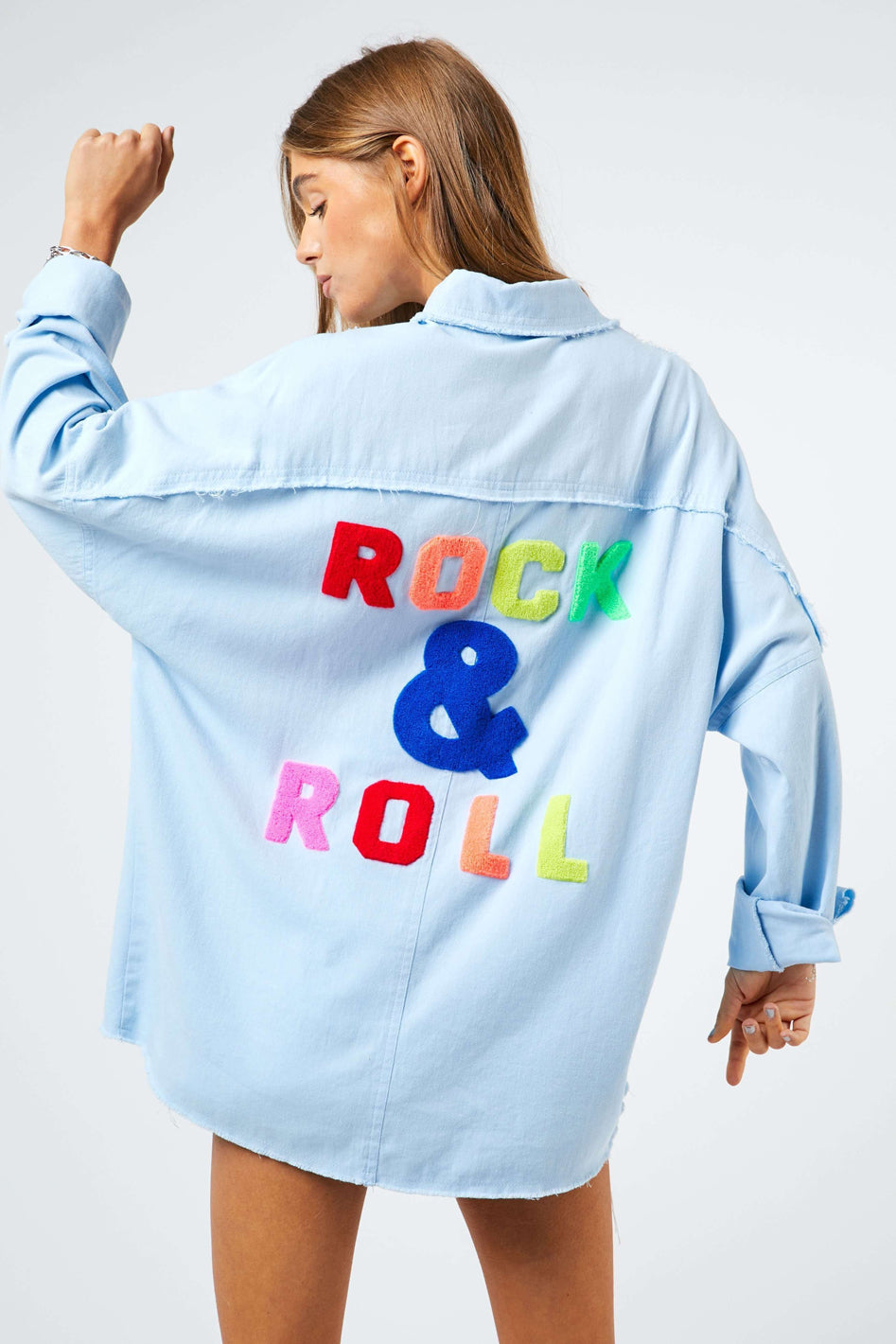 Multi Color Letters Fringed Hem Detail Shirt - Azoroh