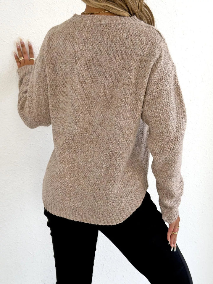 Lace bow applique crew neck knit sweater
