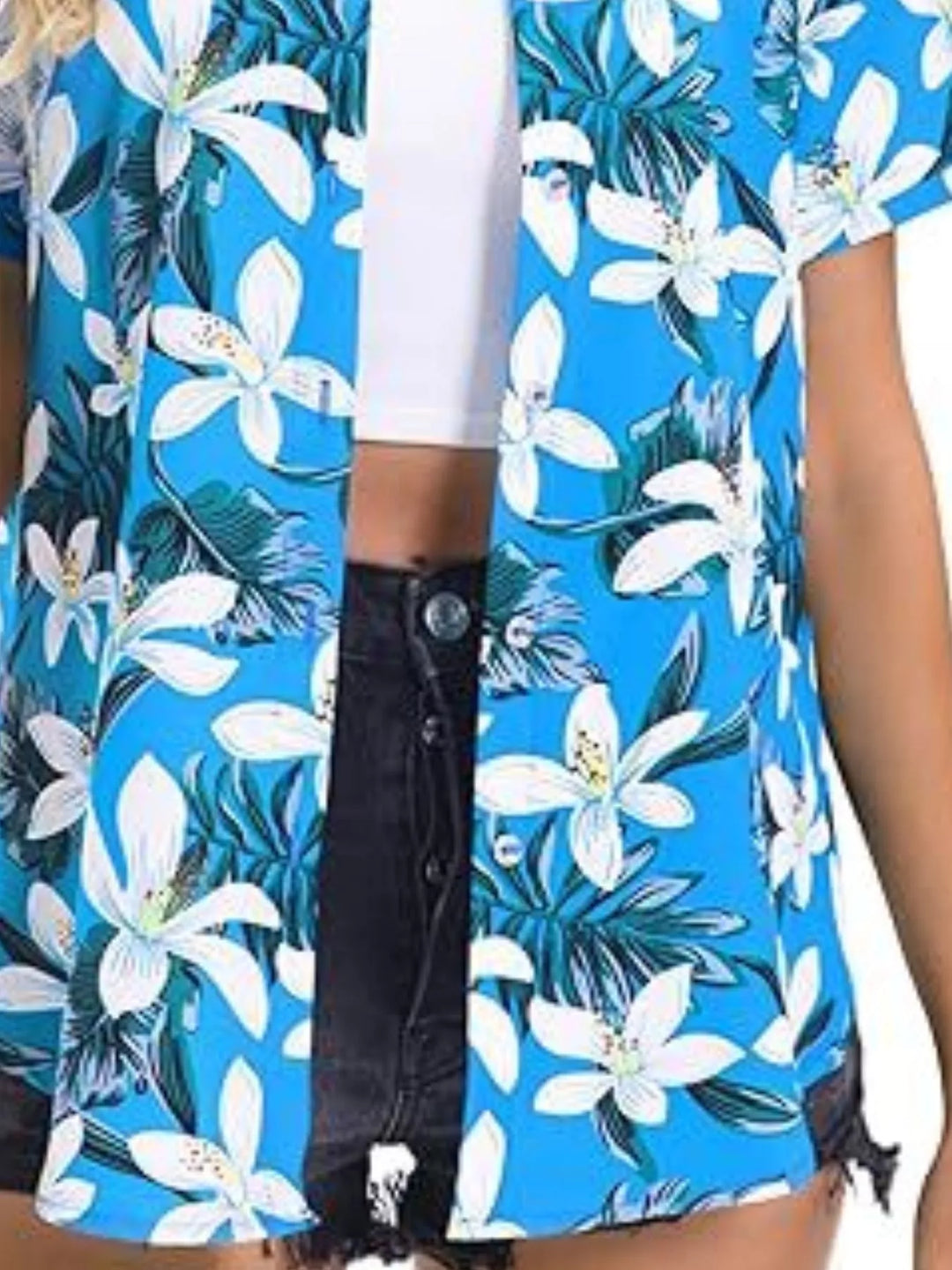 Tropical hibiscus print short sleeve button-up shirt