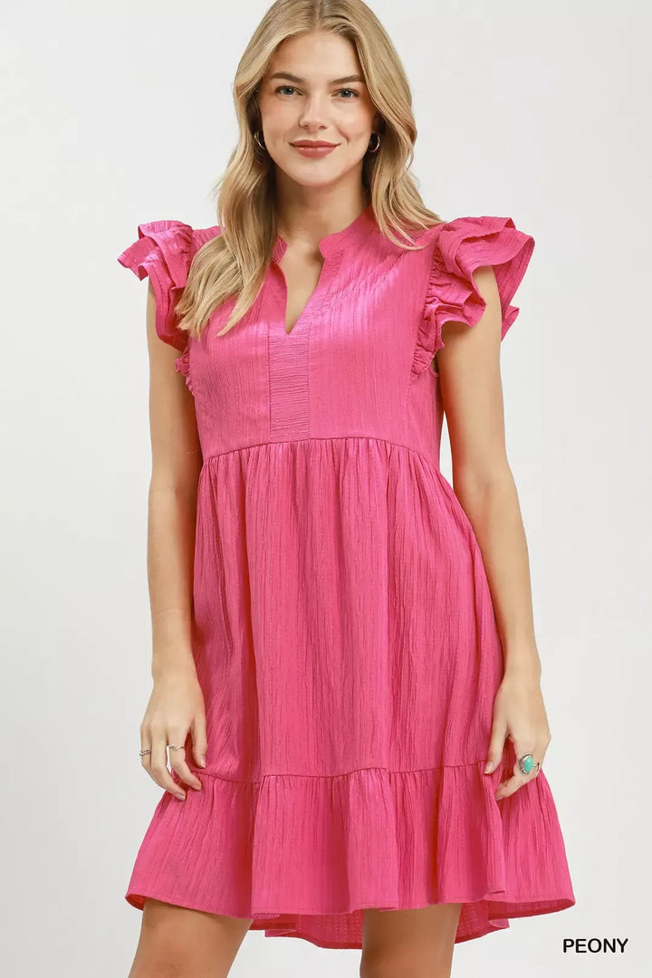 PEONY Ruffle sleeve V-neck tiered babydoll mini dress