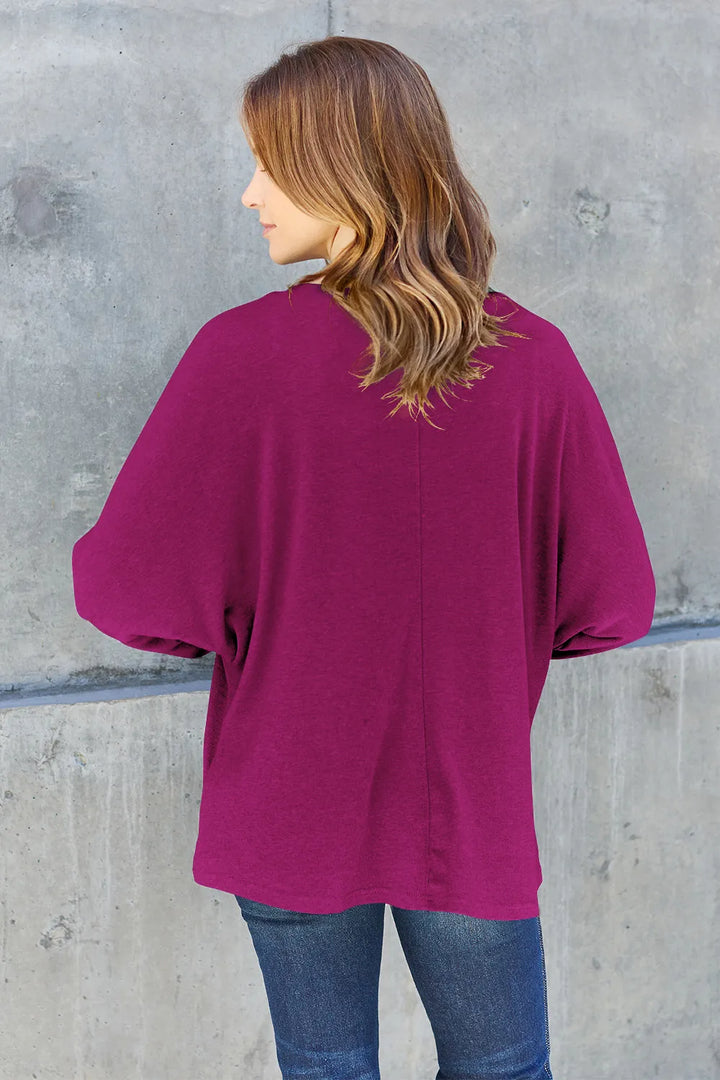 Relaxed drop-shoulder round neck long sleeve top