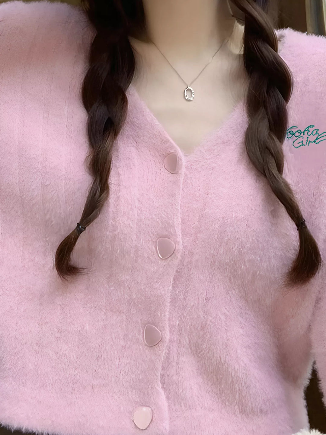 Fuzzy brushed knit button-up cropped cardigan