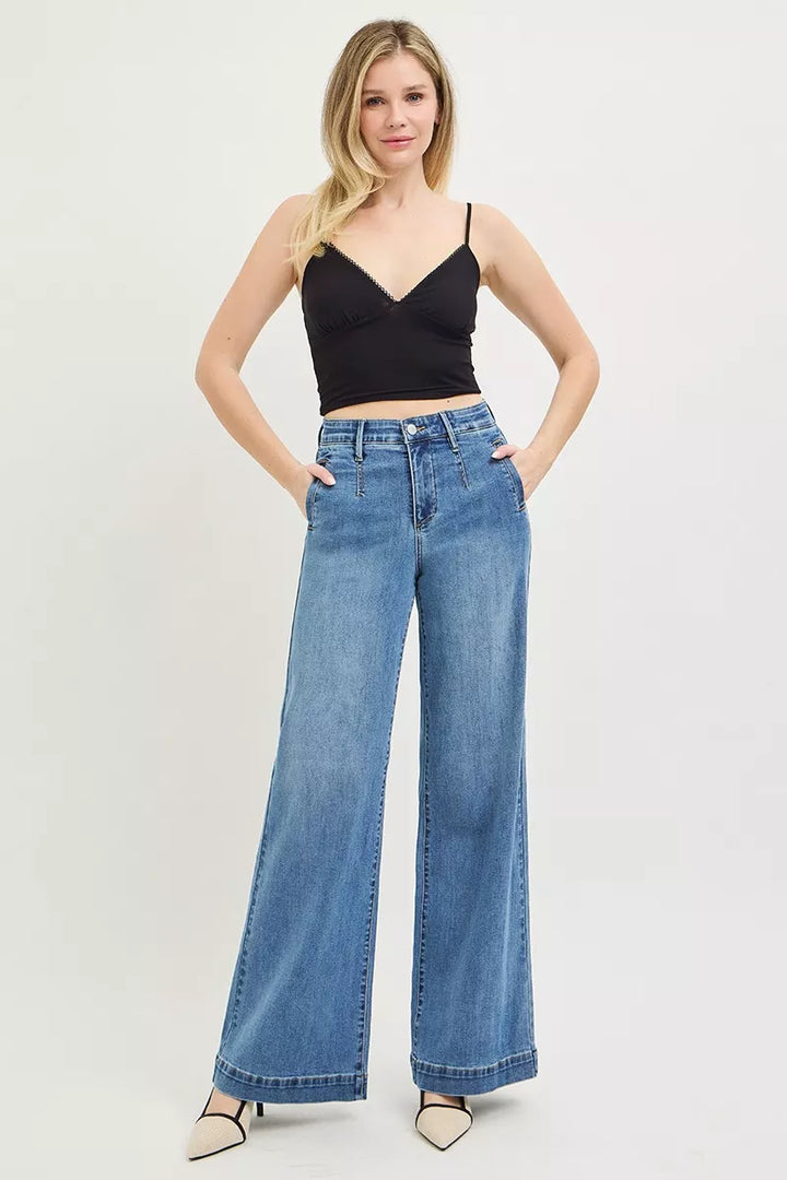 High-rise wide-leg jeans with tummy control waistband