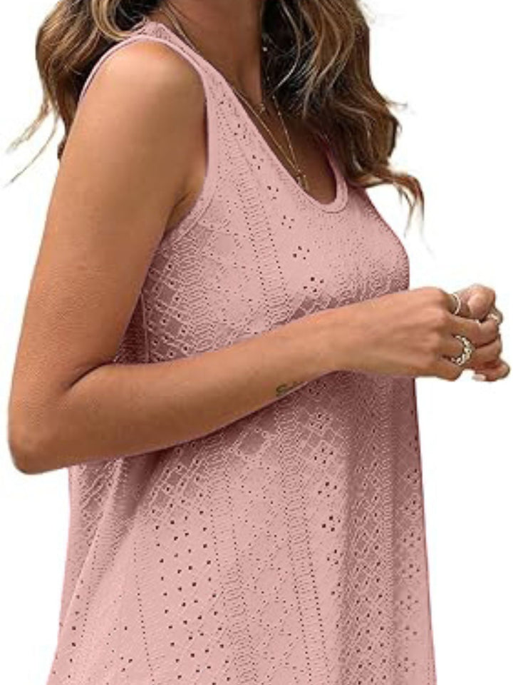 Eyelet knit scoop neck flowy swing tank top