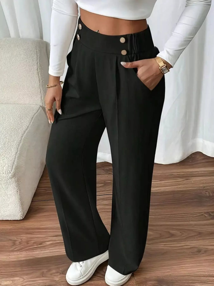 Black Full Size High-Waisted Wide-Leg Pants Plus Size