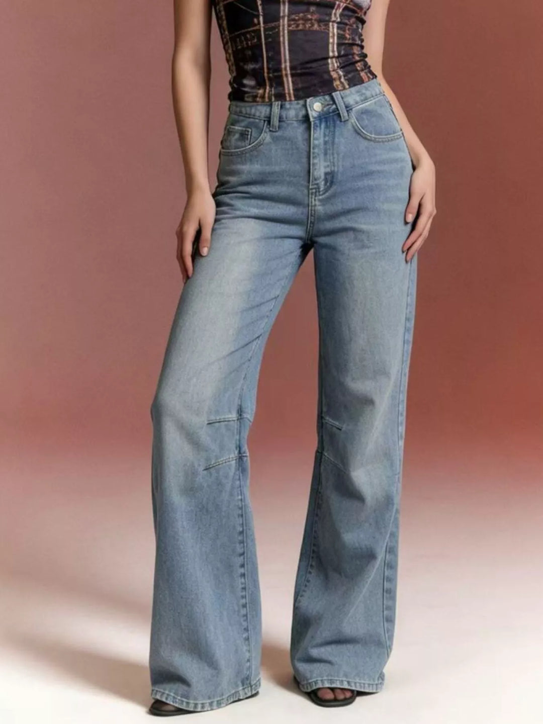 Wide-leg high-rise jeans with paneled knee seams