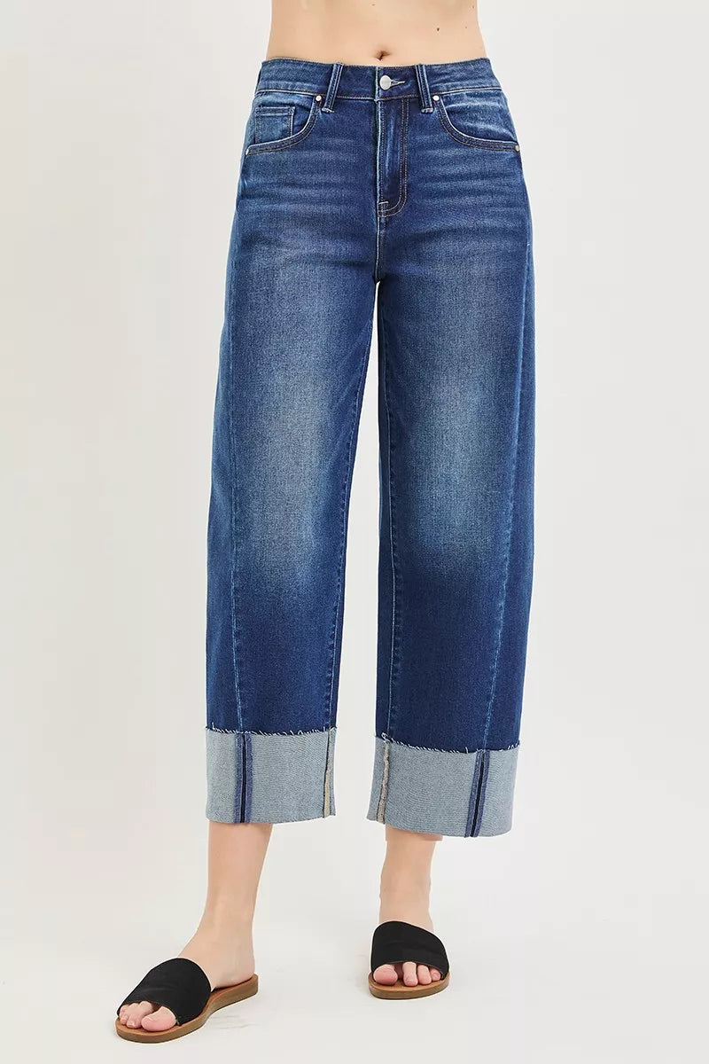 Slouchy cropped barrel jeans with cuffed hem