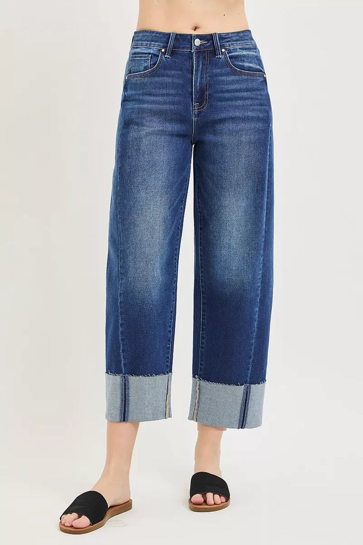 Slouchy cropped barrel jeans with cuffed hem