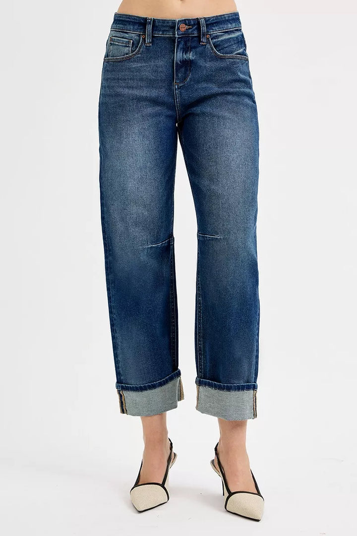 High-rise slouchy barrel cuffed crop jeans