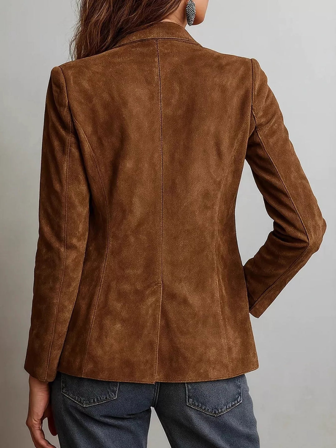 Faux suede notch lapel blazer with patch pockets