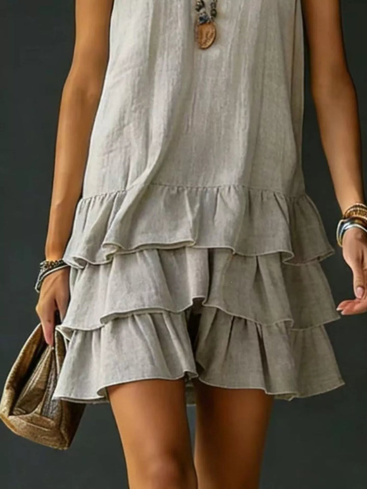 Tiered ruffle hem V-neck sleeveless mini dress