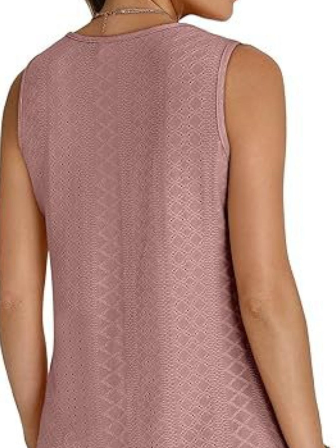 Eyelet V-neck sleeveless tank with diamond texture