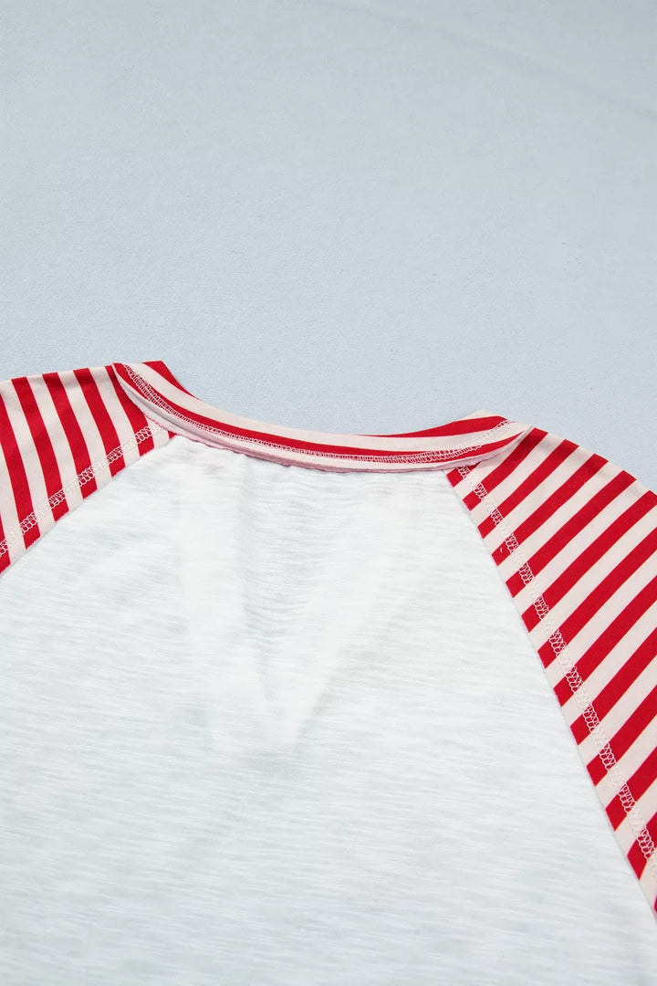 Star patch flag-inspired V-neck top with ruffle sleeves