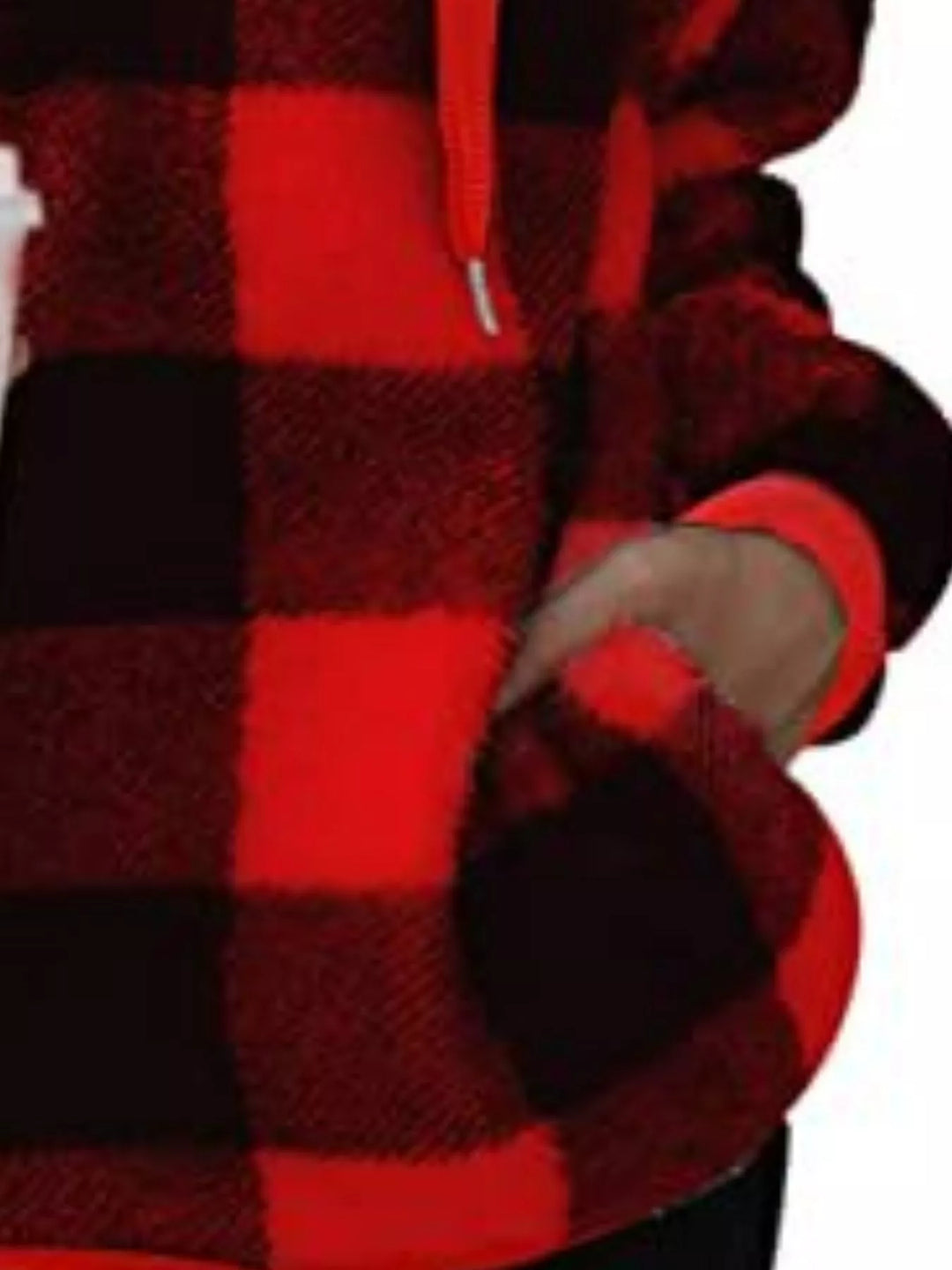 Plaid sherpa quarter-zip hoodie with front pocket