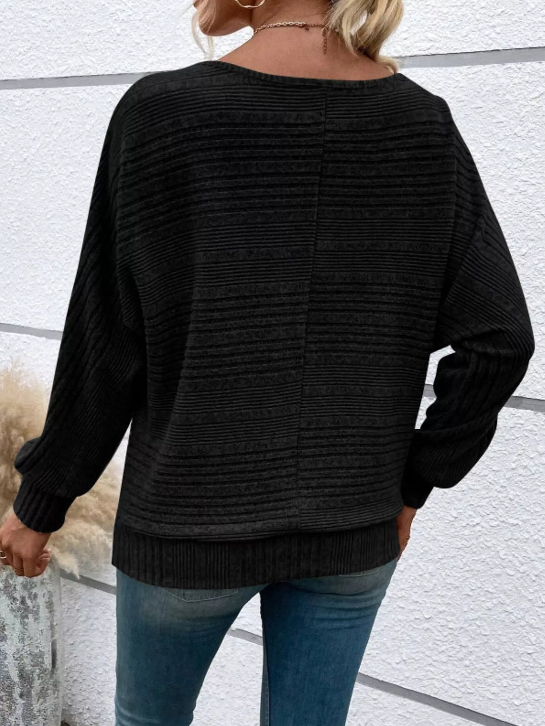 Ribbed knit long sleeve top with dolman sleeves