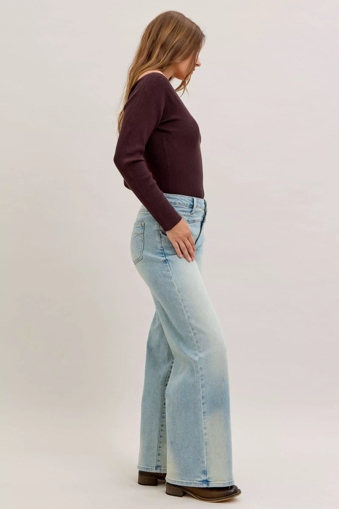 High-rise column straight-leg jeans with yoke detail