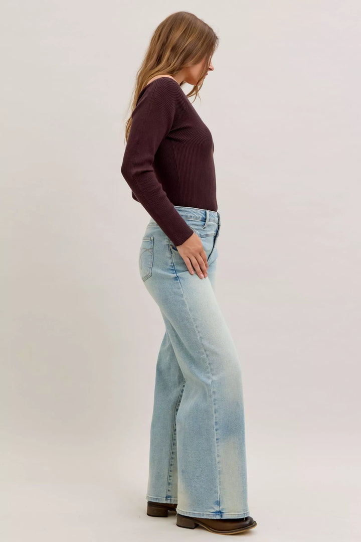 High-rise column straight-leg jeans with yoke detail