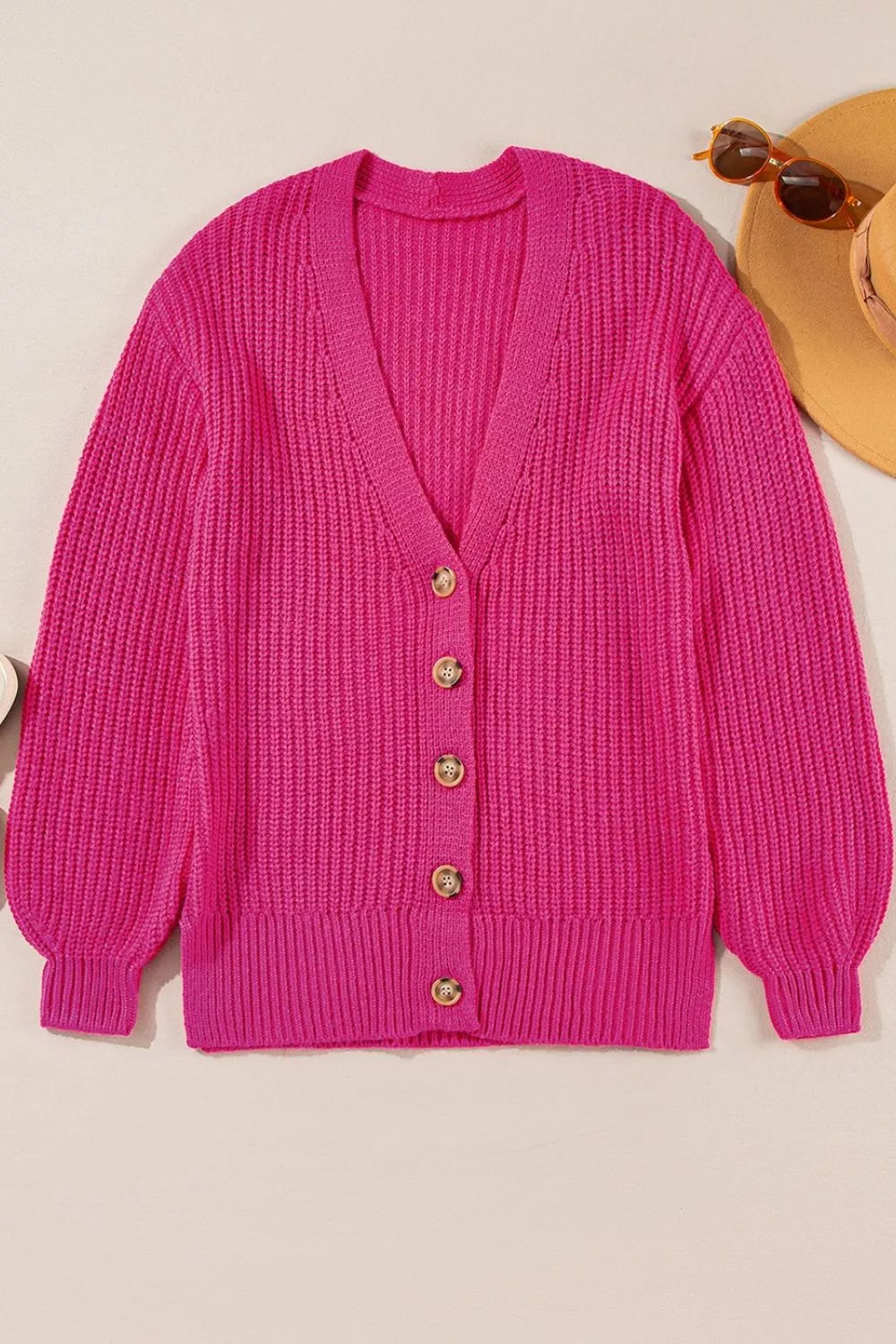 Chunky ribbed knit button-down cardigan