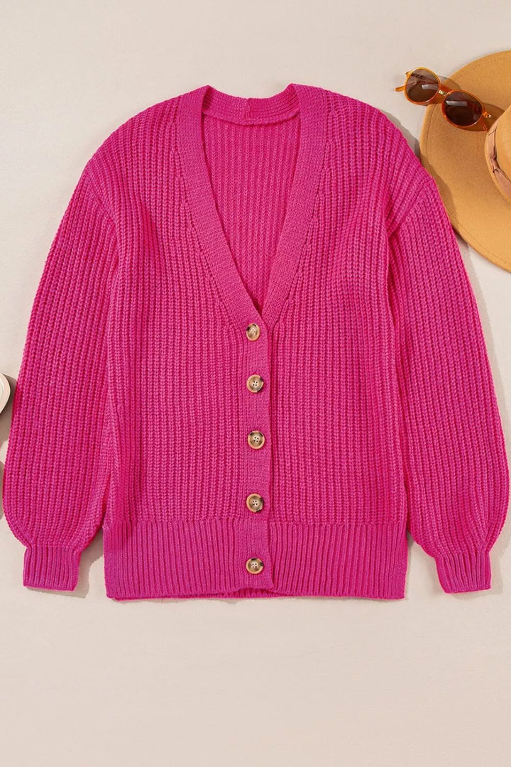 Chunky ribbed knit button-down cardigan