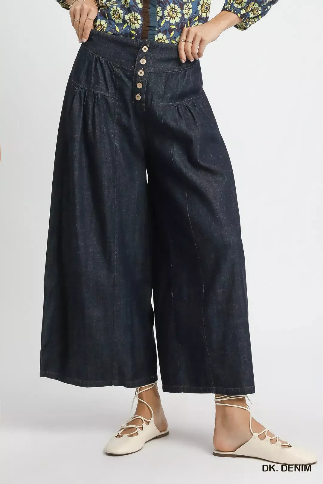 DK. DENIM High-rise wide-leg button-front denim culottes