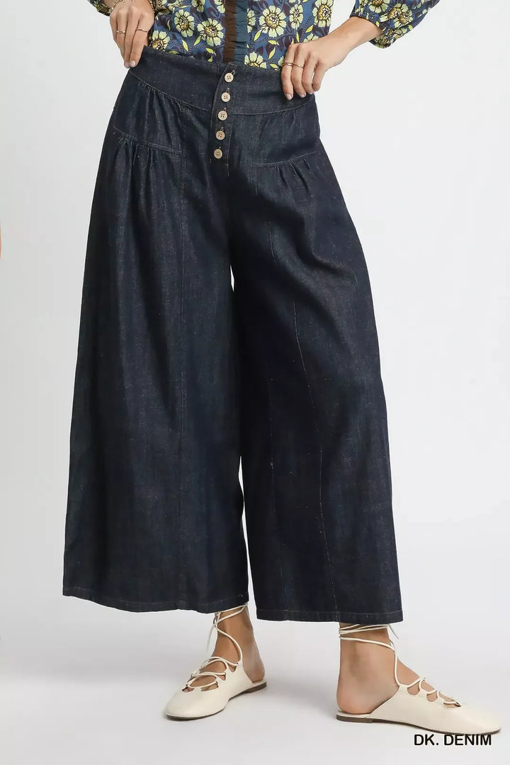 DK. DENIM High-rise wide-leg button-front denim culottes