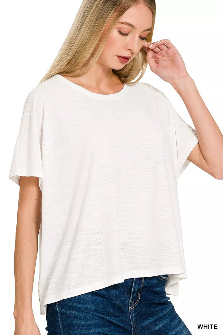 WHITE Relaxed drop-shoulder crew neck short sleeve tee
