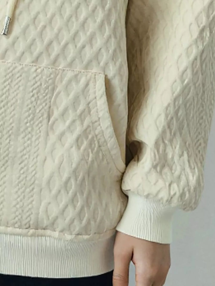 Textured diamond-knit zip-up hoodie with drawstring hood