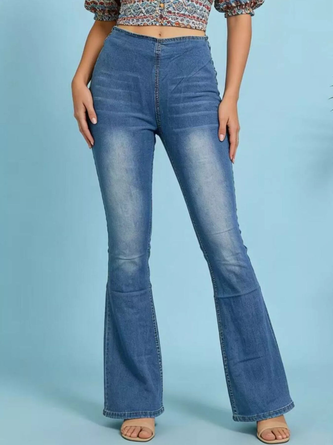 High-rise flare jeans with faded whiskering