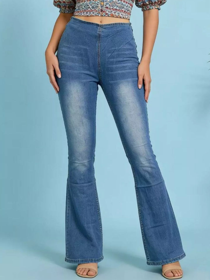 High-rise flare jeans with faded whiskering