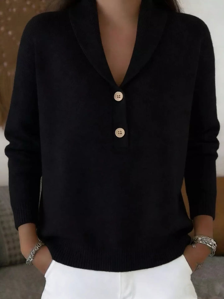 Black Shawl collar button placket pullover sweater
