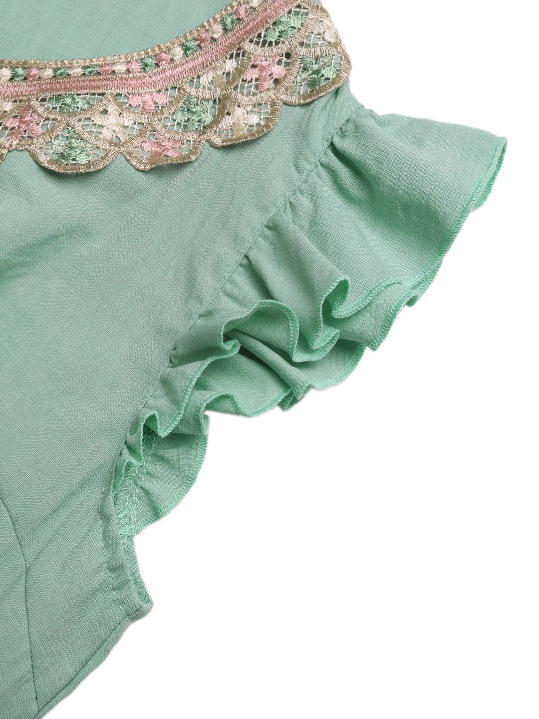 Embroidered tie-neck flutter sleeve maxi dress