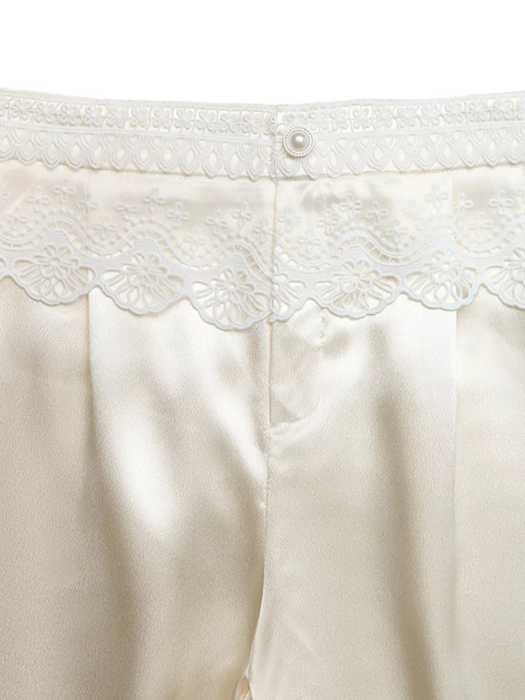 Wide-leg pants with scalloped lace waistband trim