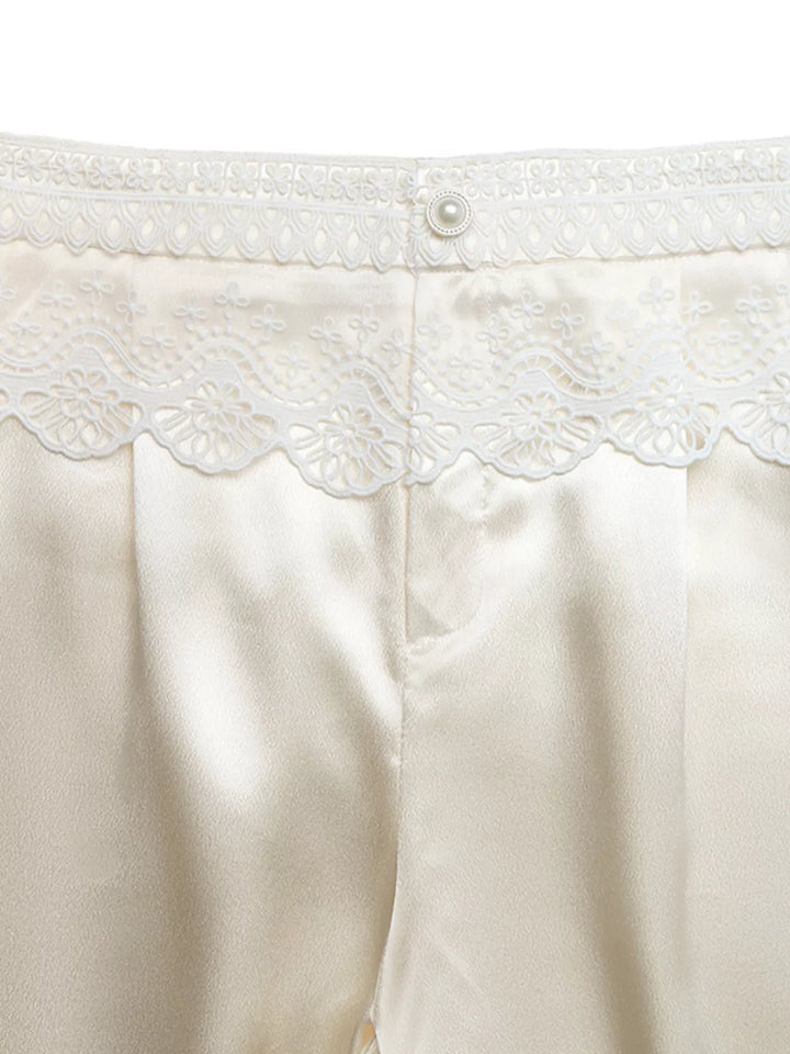 Wide-leg pants with scalloped lace waistband trim
