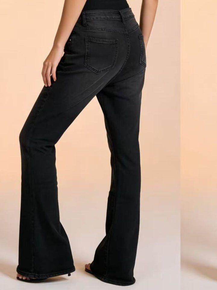 Vintage wash high-rise flare jeans in stretch denim