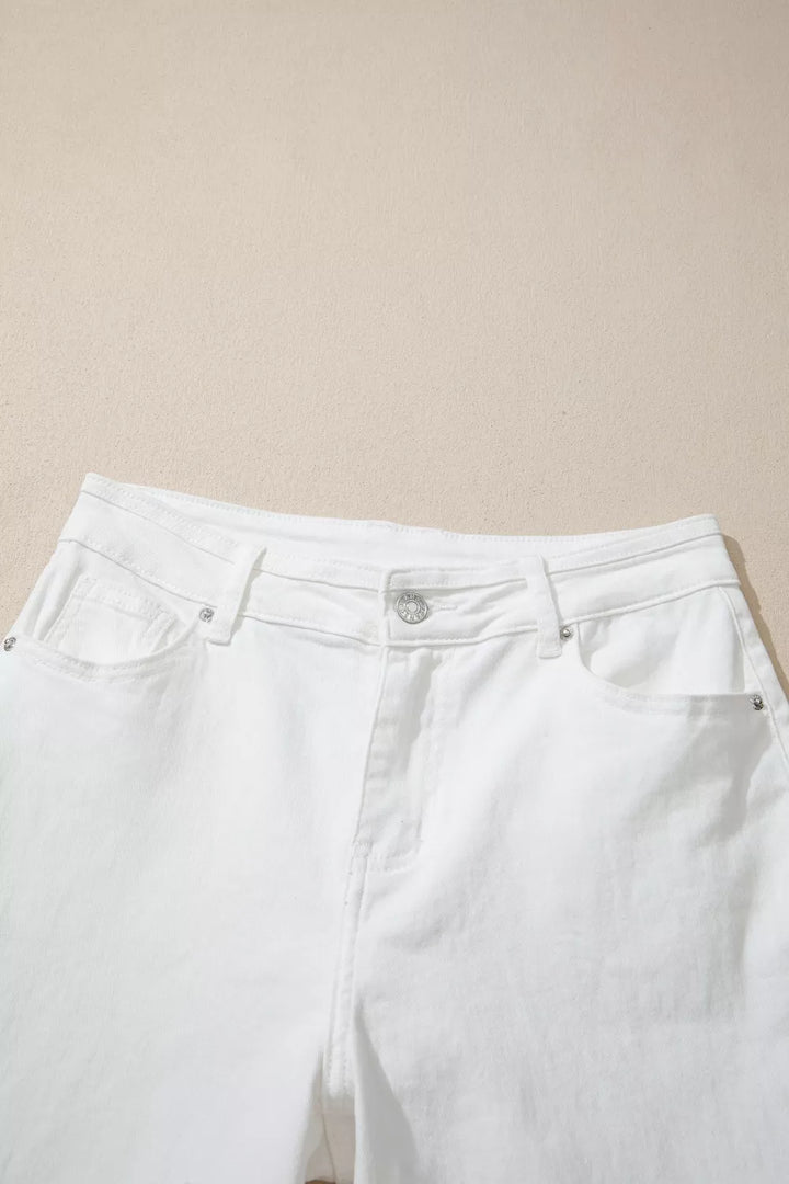 High-rise wide-leg solid cotton-blend jeans