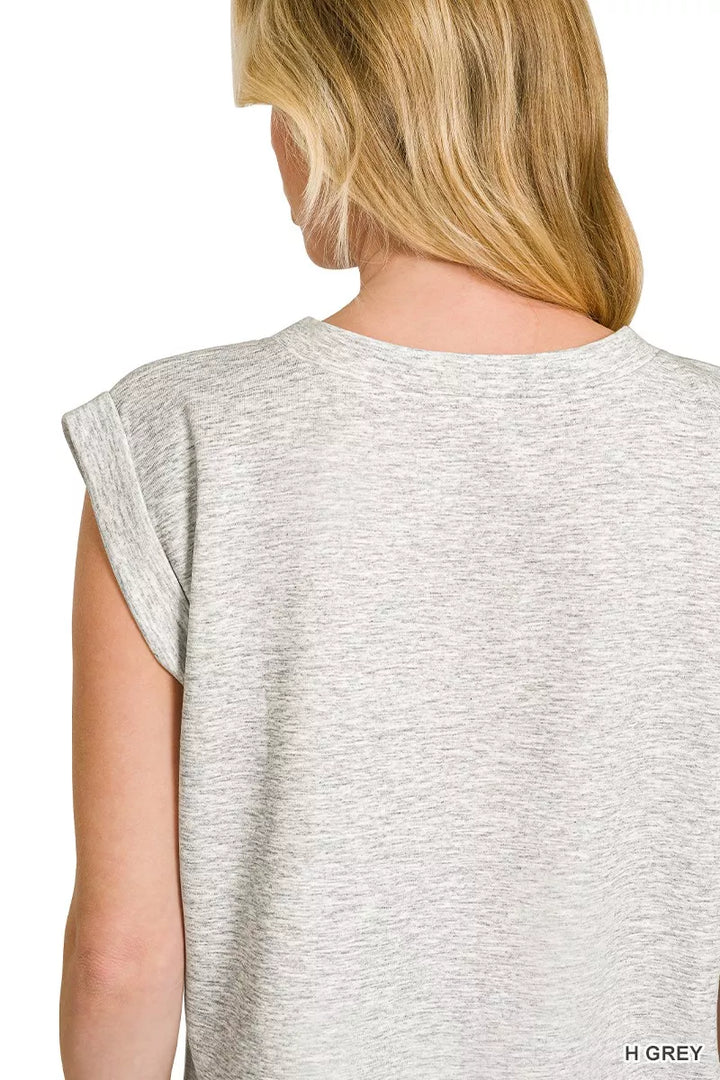 Structured scuba round neck cap sleeve top
