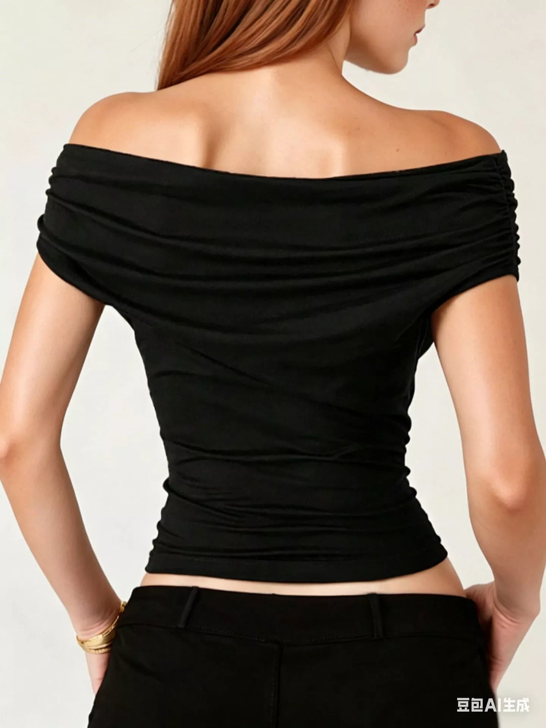 Off-shoulder ruched fitted top with short sleeves