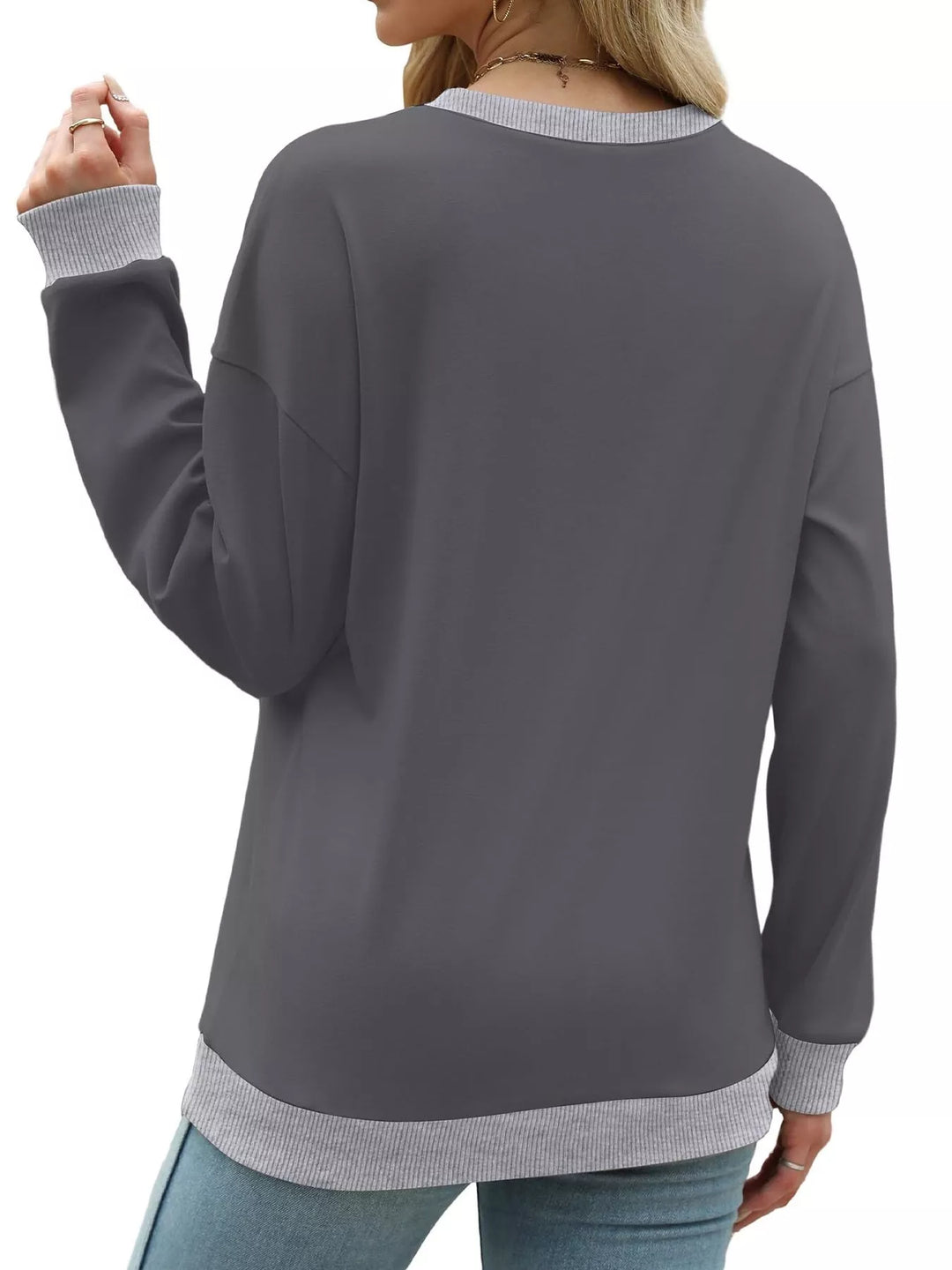 Drop-shoulder crew neck sweatshirt with contrast ribbed trim